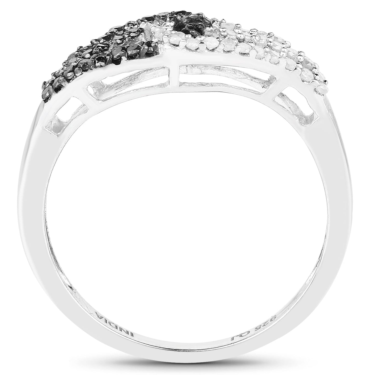 0.33 Carat Genuine White and Black Diamond Sterling Silver Ring
