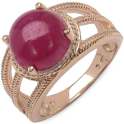 14K Rose Gold Plated 6.55 Carat Ruby Sterling Silver Ring