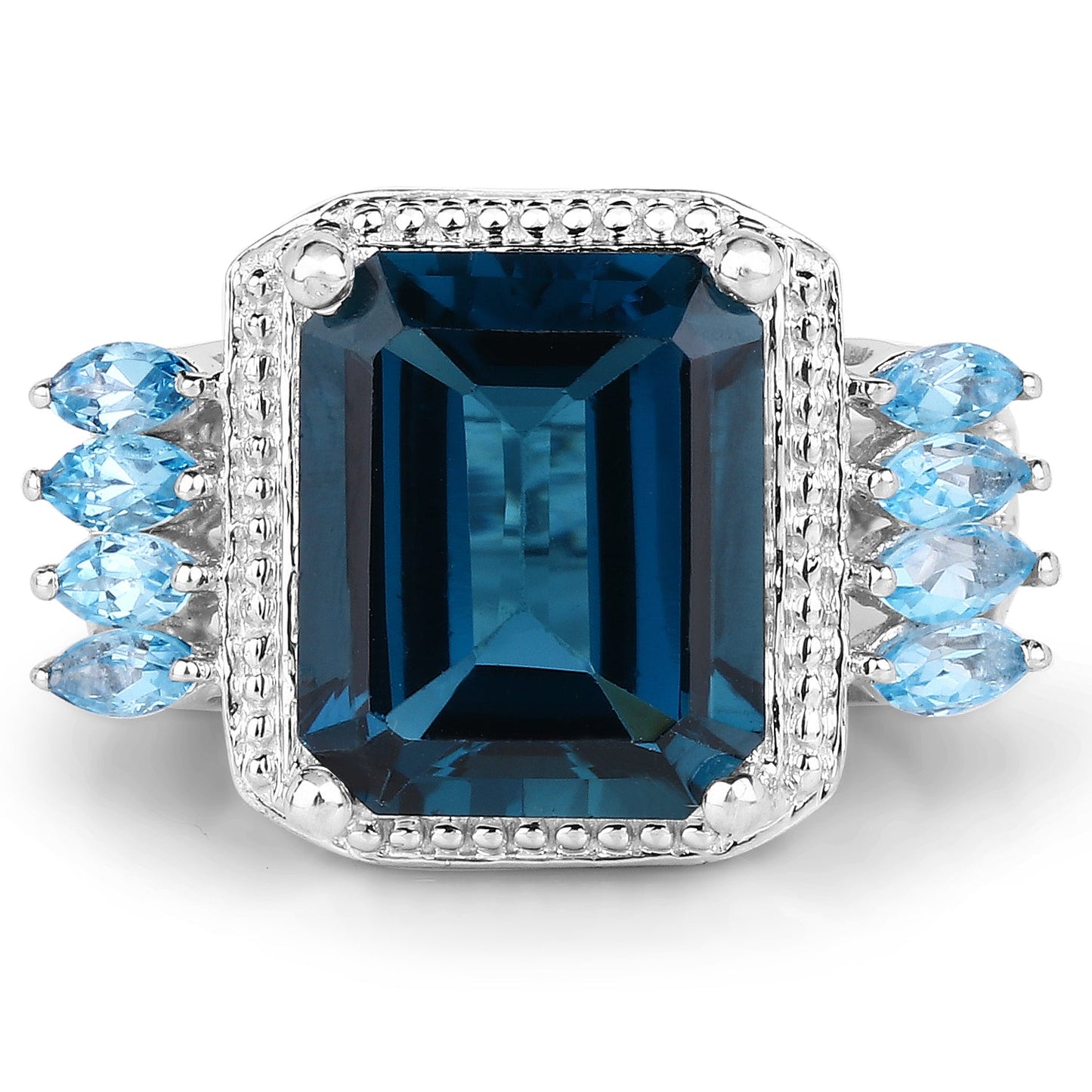 Anillo de Topacio Azul de Londres y Topacio Azul Suizo de 8.17 Quilates