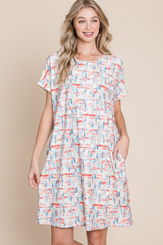 Vestido Casual de Manga Corta con Cuello Redondo Impreso