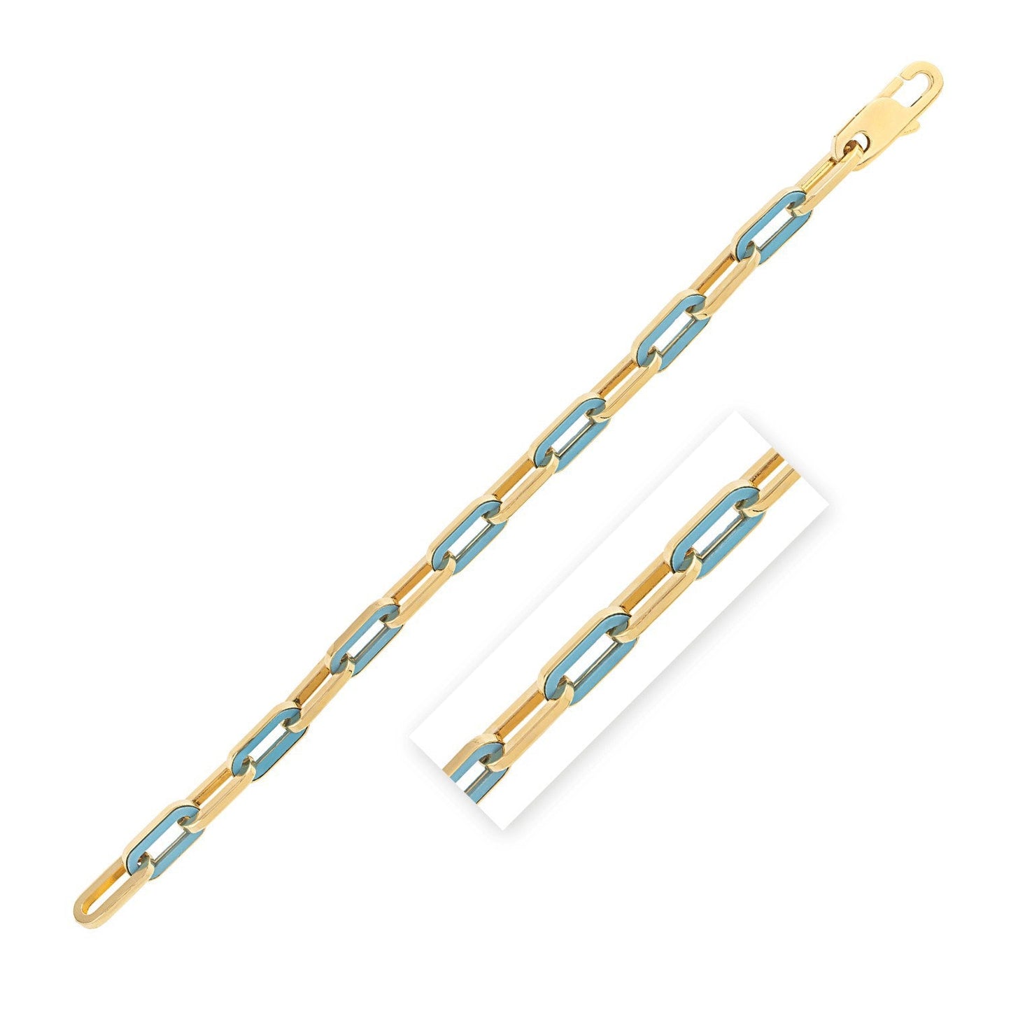 14k Yellow Gold Turquoise Paperclip Gem Link Bracelet