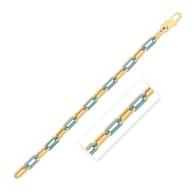 14k Yellow Gold Turquoise Paperclip Gem Link Bracelet