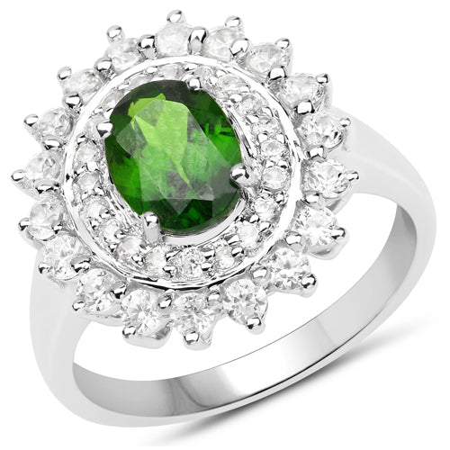 Bague en argent sterling avec chrome diopside de 2,40 carats et zircon blanc