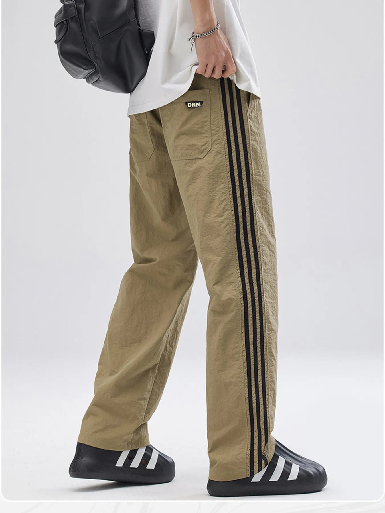 Men's Plus Size Drawstring Wide Leg Pants with Side Stripes