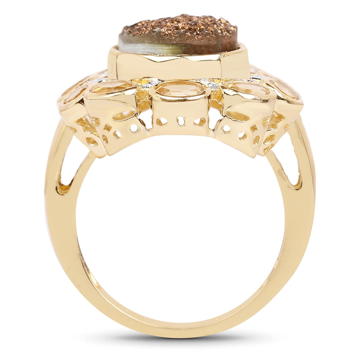 5.14 Carat Genuine Bronze Drusy and Citrine Sterling Silver Ring