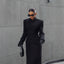 Temperament Shoulder-Padded Waist-Cinching Wool Coat for Women