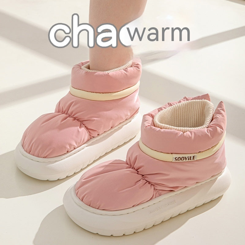 Women's Ankle Wrap Cotton Slippers - Thick Sole & Non-Slip