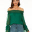 Blouse en Chiffon Élégante à Manches Longues et Épaules Dégagées avec Pois