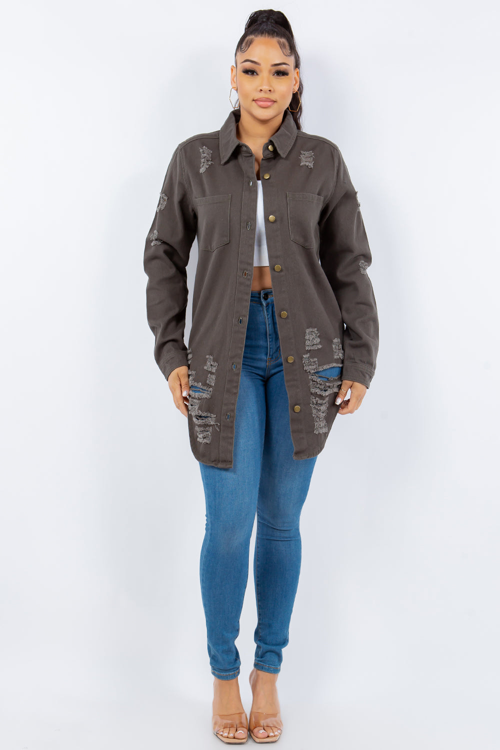 Chaqueta de Manga Larga con Botones American Bazi Desgastada