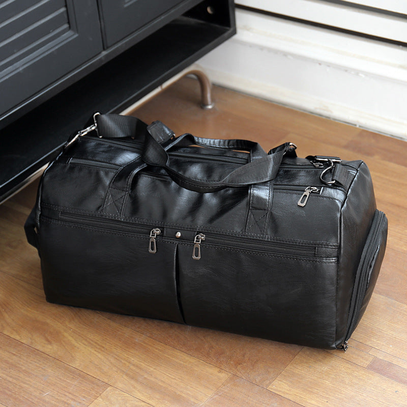 Premium Large Capacity PU Leather Travel Bag for Men - Black