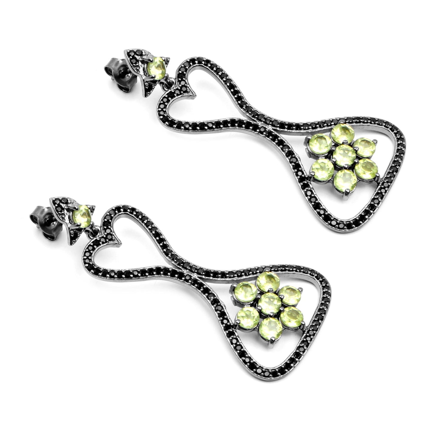 Boucles d'oreilles en péridot et spinelle noir de 6,93 carats en argent sterling