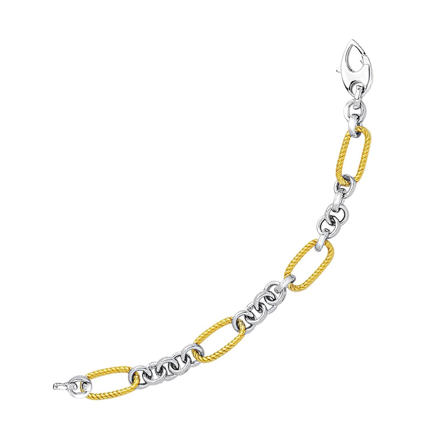 Pulsera de Oro de Dos Tonos de 14k con Enlaces Texturizados