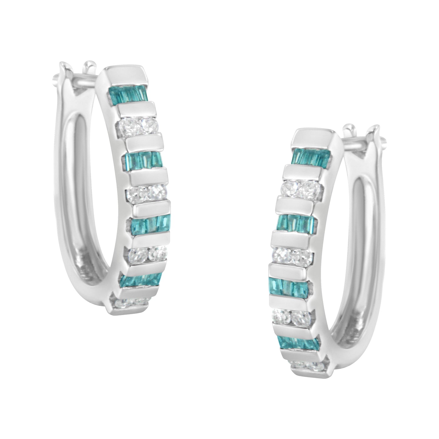 Boucles d'oreilles créoles en diamant bleu et rond en or blanc 10k