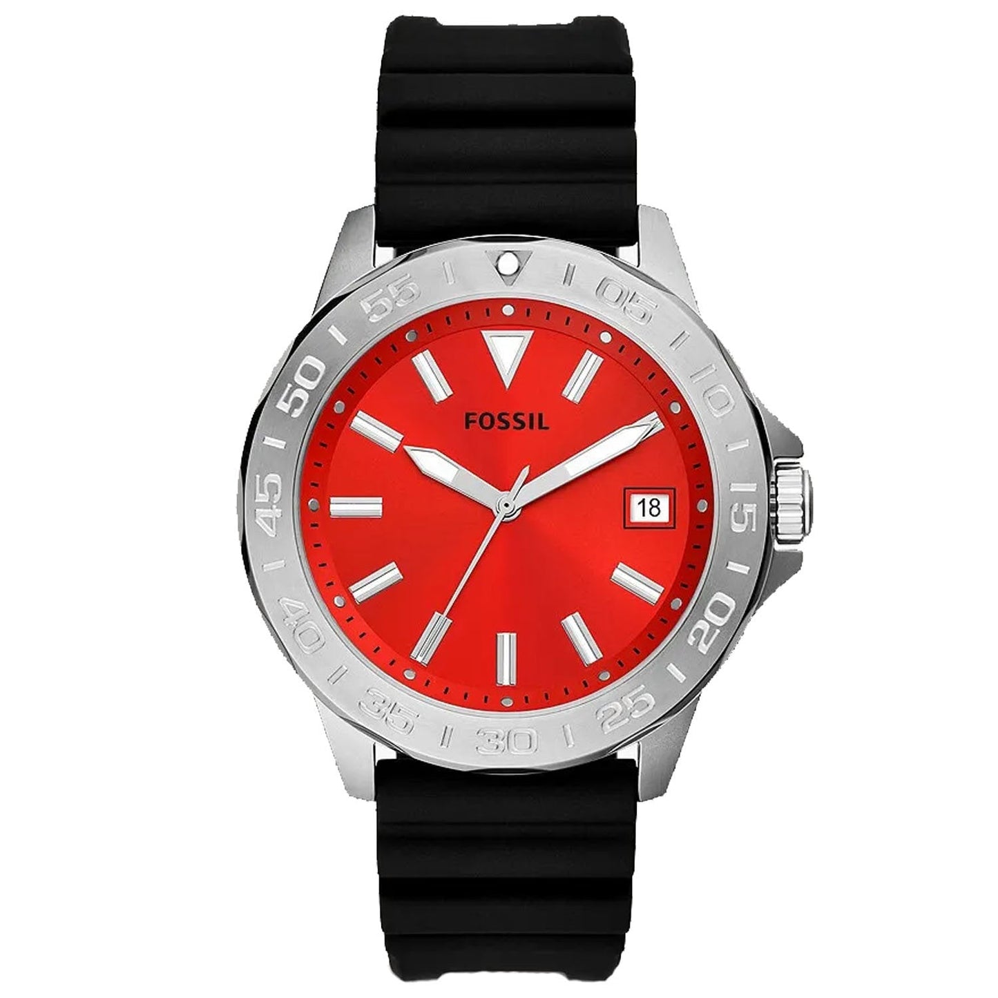 Fossil Men's Bannon Watch - Red Dial, Silicone Strap