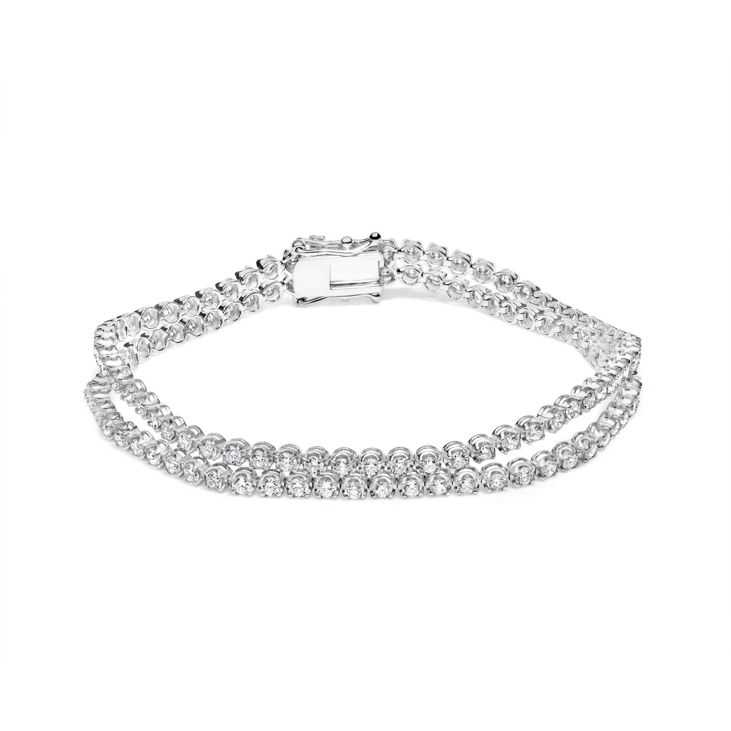 18K White Gold Diamond Double Row Tennis Bracelet - 7"