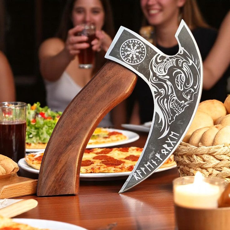 Viking-Style Pizza Cutter Axe – 8.5" Blade with Rosewood Grip - Korvel