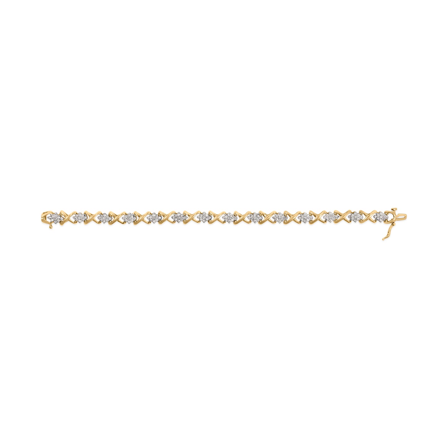 Pulsera de Clúster de Diamantes y Enlace X de Oro Amarillo de 10k - 2.00 Cttw