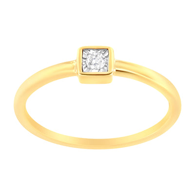 14K Yellow Gold Plated Sterling Silver Miracle Set Diamond Promise Ring - Size 6