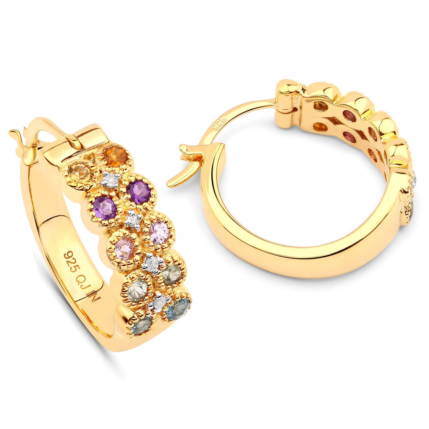 0.76 Carat Genuine Multi-Stone .925 Sterling Silver Hoop Earrings