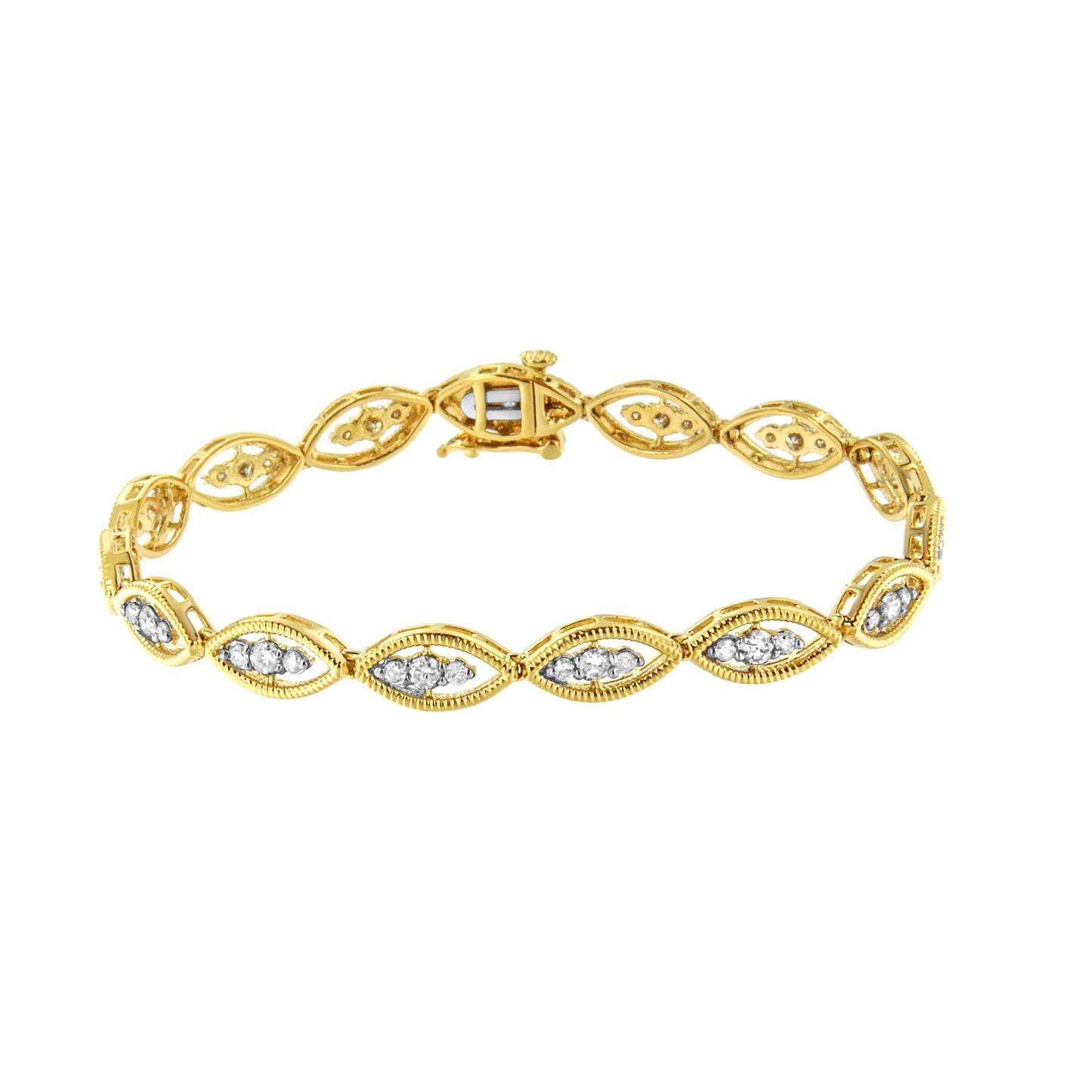 Pulsera de eslabones de plata esterlina chapada en oro amarillo de 10K con diamantes - 7.25"