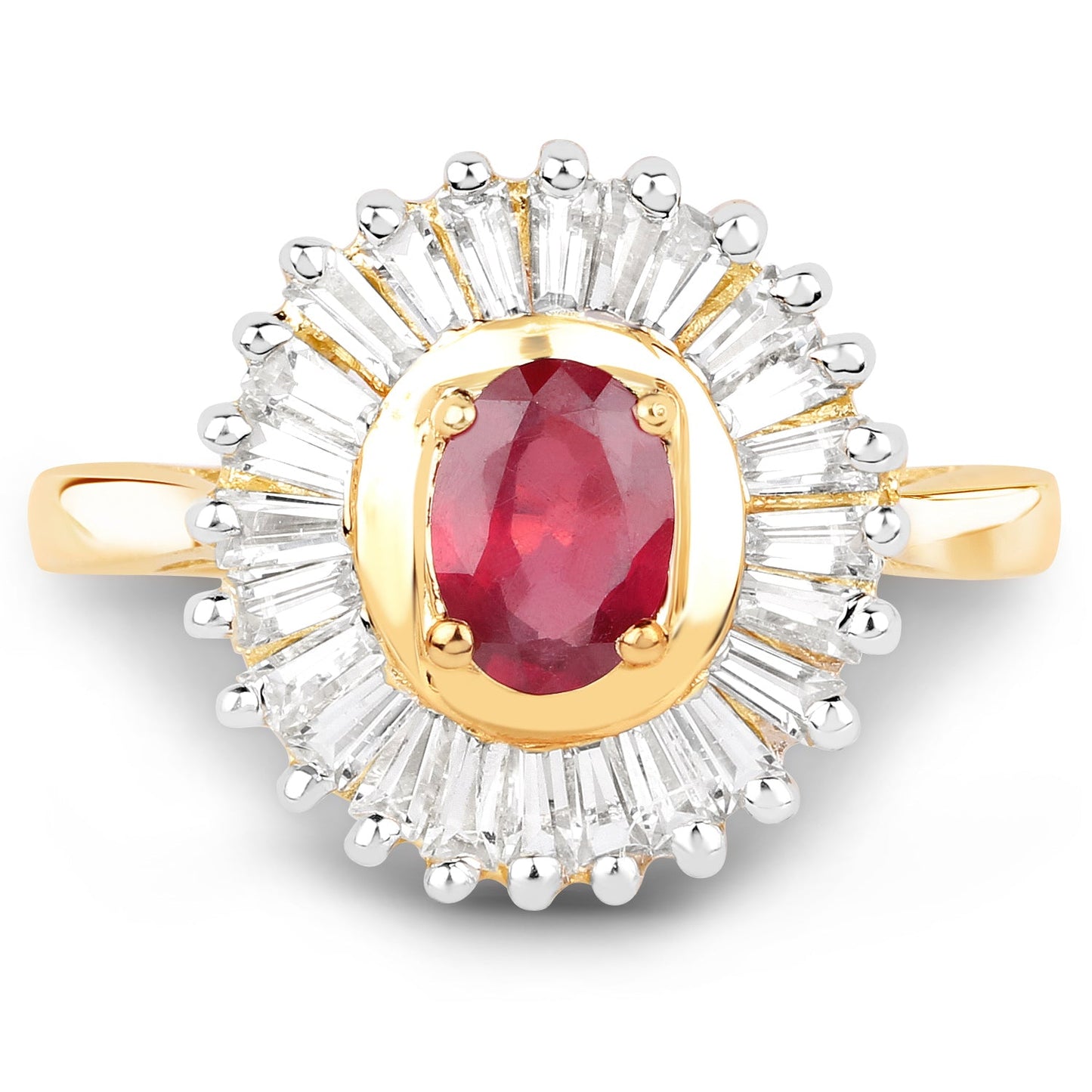 14K Yellow Gold Plated Ruby and White Topaz Cocktail Ring