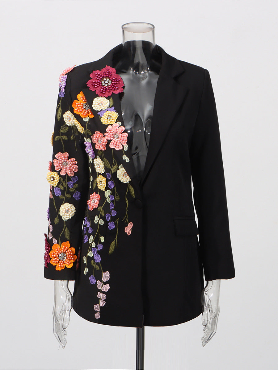 Blazers brodés floraux élégants en trois dimensions