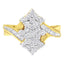 10K Yellow Gold Round and Baguette Cut Diamond Cluster Ring - Size 7