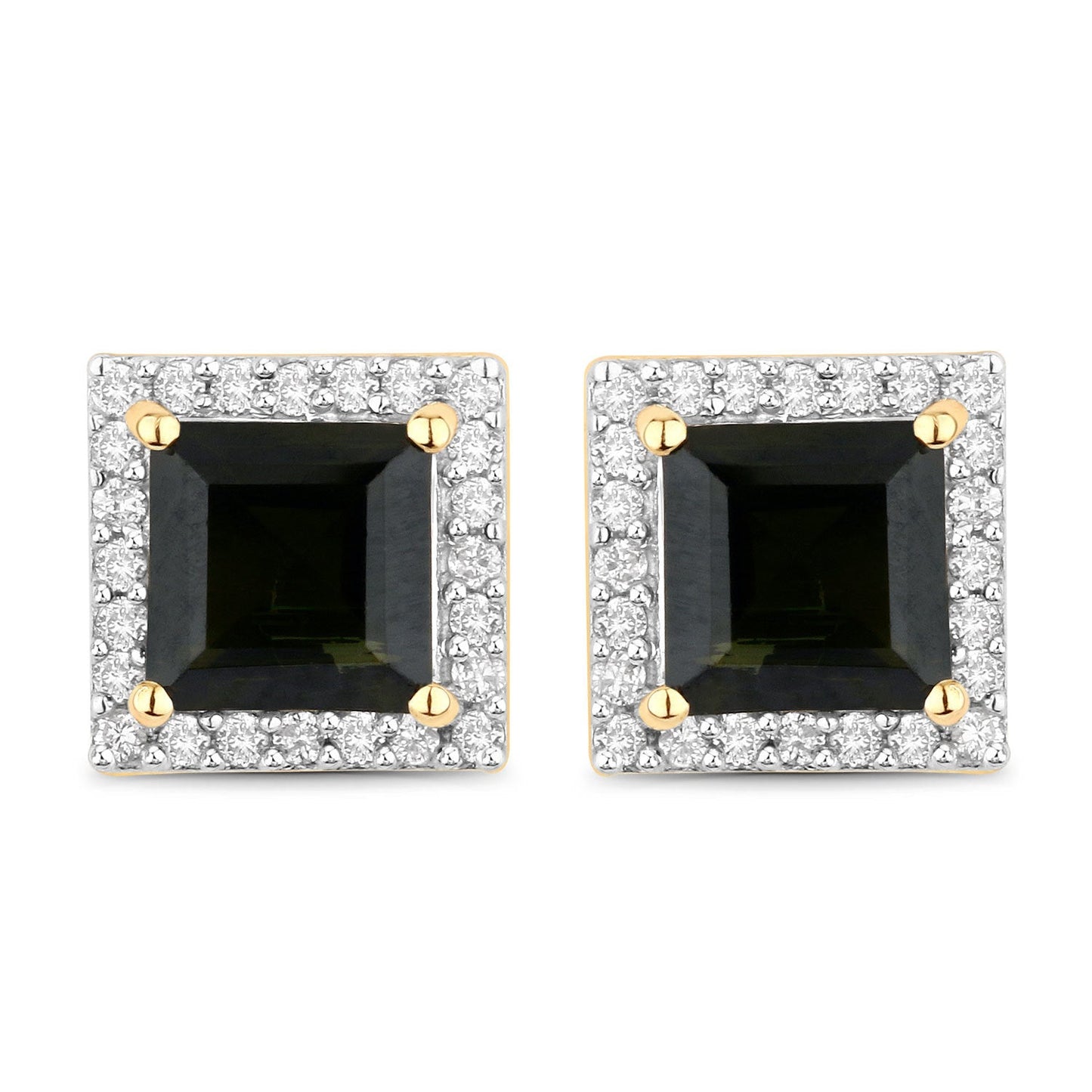 1.55 Carat Genuine Green Tourmaline and White Diamond Earrings