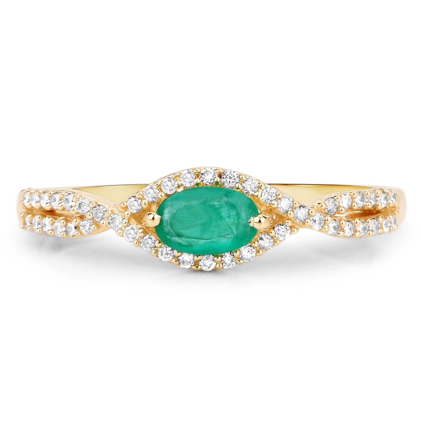 Bague de fiançailles en or jaune 14K avec émeraude zambienne de 0,32 carat et diamants
