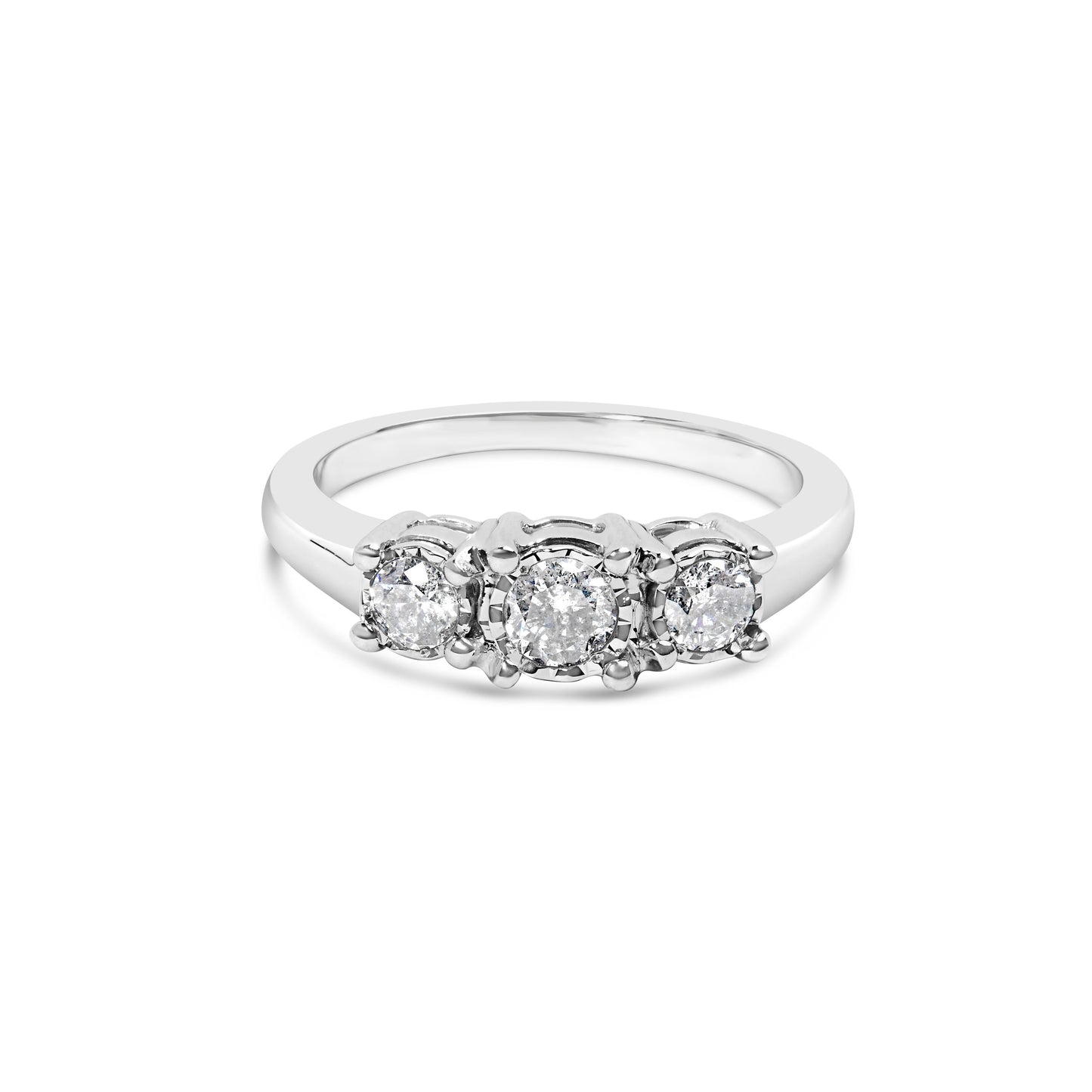 Anillo de Tres Piedras de Diamante Creado en Laboratorio de Oro Blanco de 14K - Talla 7