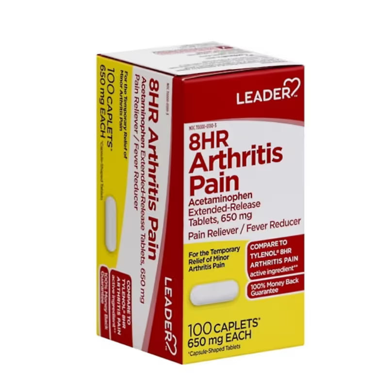 Alivio del Dolor por Artritis Leader 8Hr Acetaminofén 650mg - 100 Cápsulas