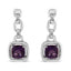 Pendientes de Acero Inoxidable de Plata .925 con Amatista Púrpura y Acentos de Diamante