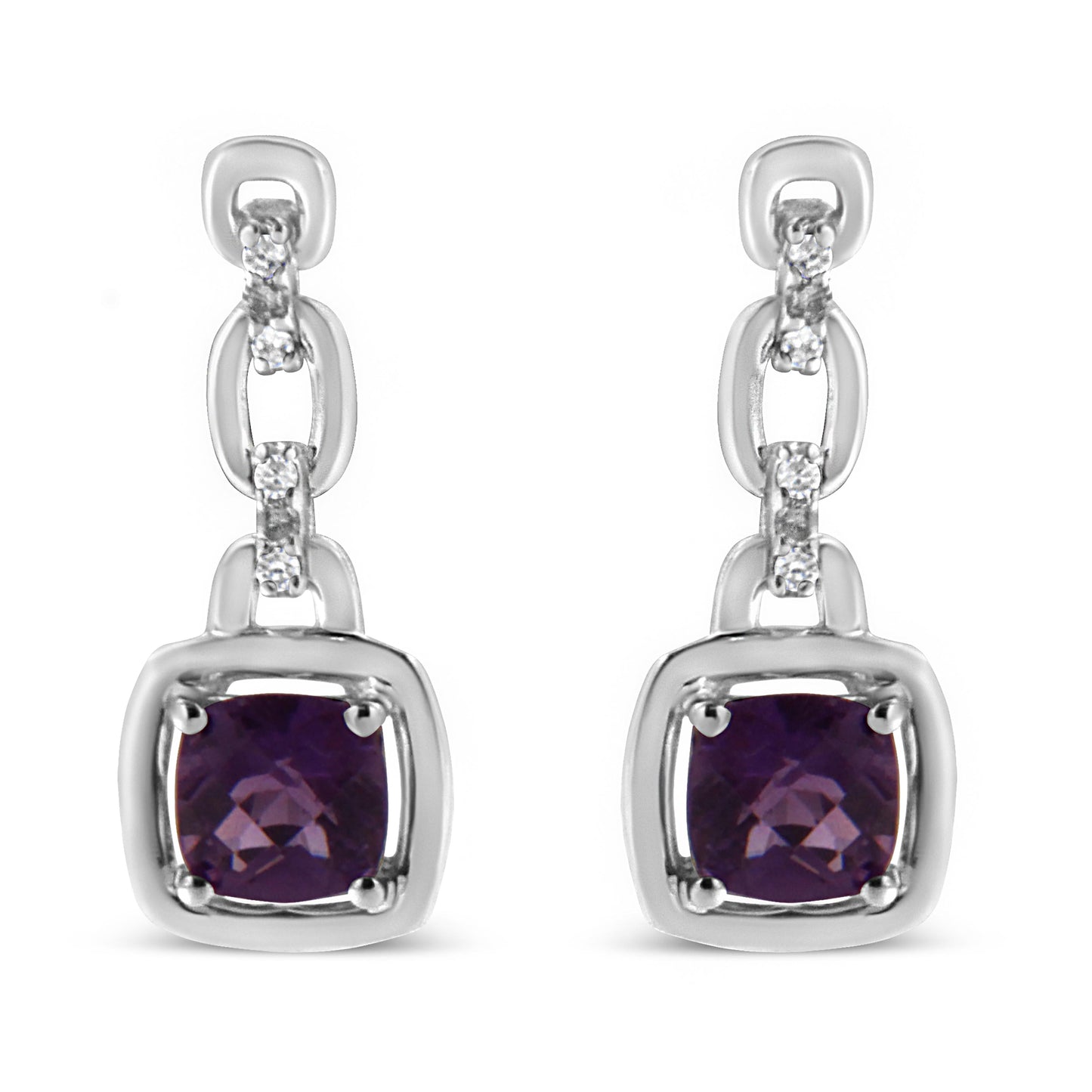 Pendientes de Acero Inoxidable de Plata .925 con Amatista Púrpura y Acentos de Diamante