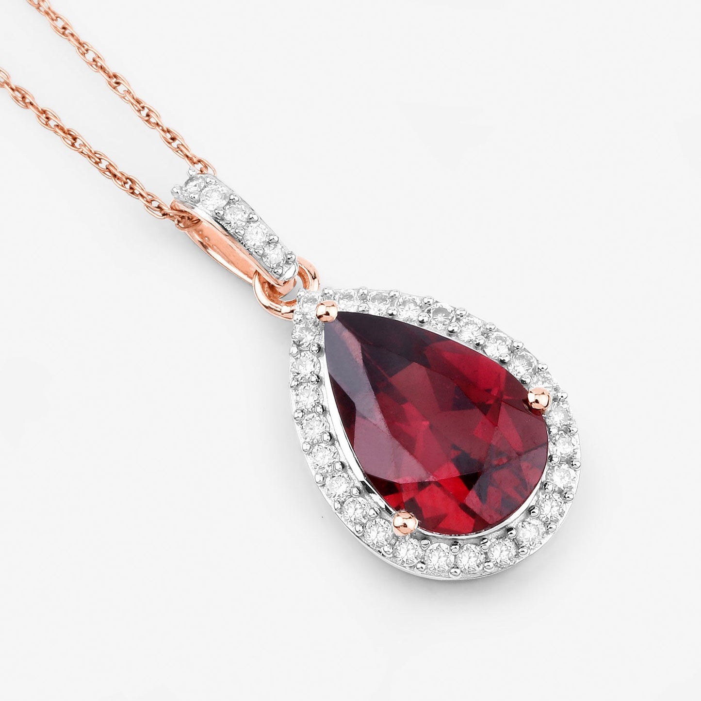 Pendentif en rhodolite véritable de 3,29 carats et diamants blancs en or rose 14K