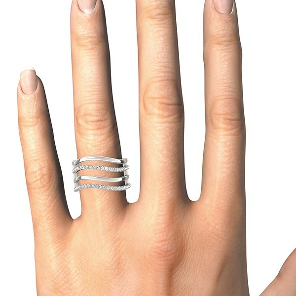 Anillo de diseño de múltiples bandas de oro blanco de 14k con diamantes
