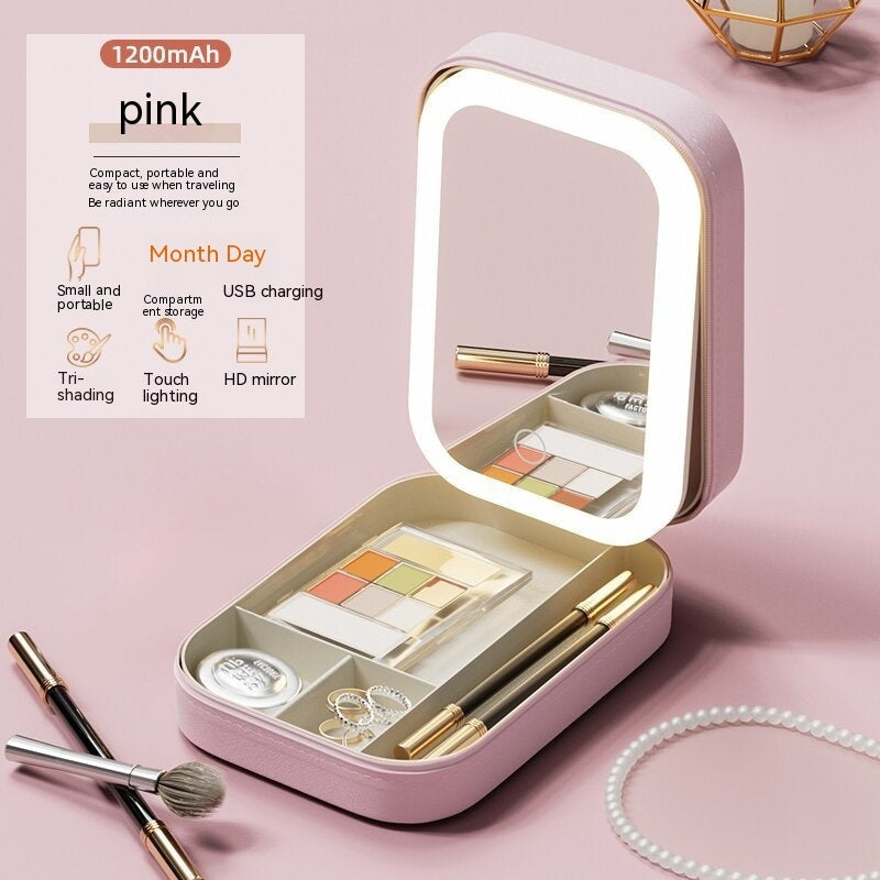 Portable Makeup Storage Box with LED Light Mirror