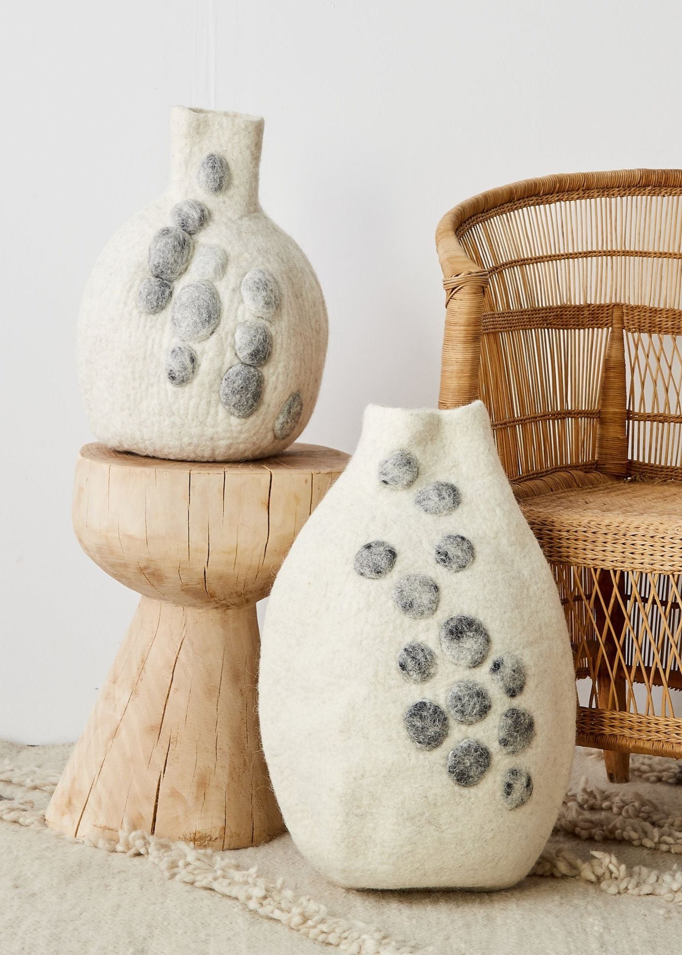 Cesta de Calabaza de Lana Filtrada a Mano Pebble