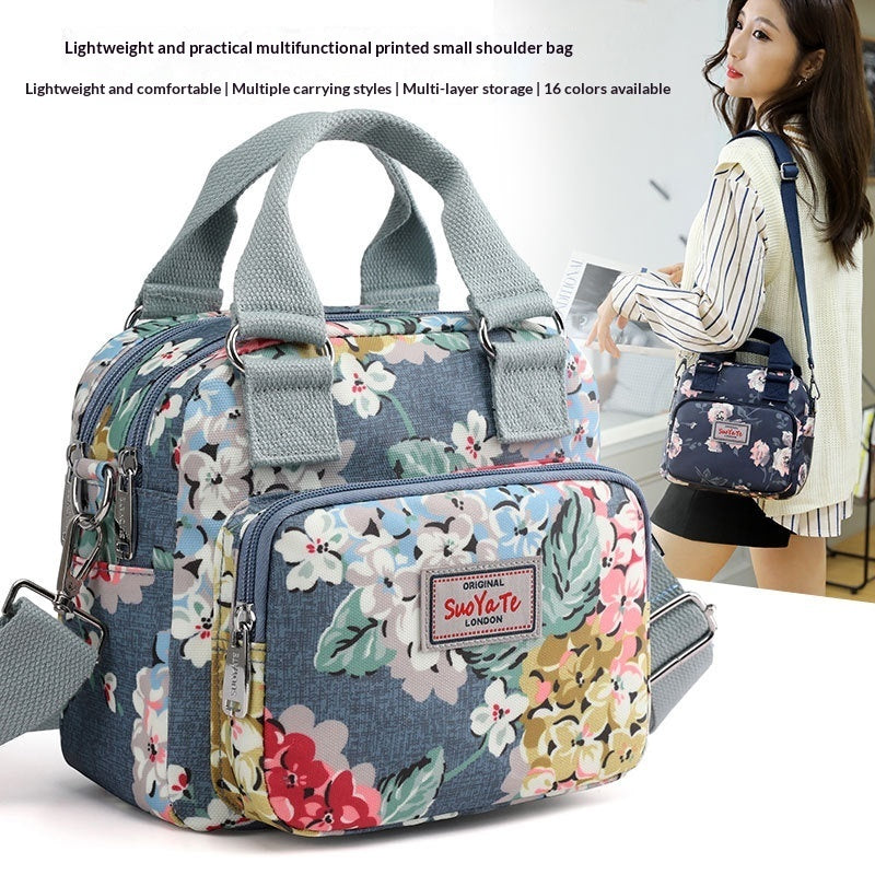 Printed Travel Water-Resistant Nylon Multi-Pocket Tote Bag