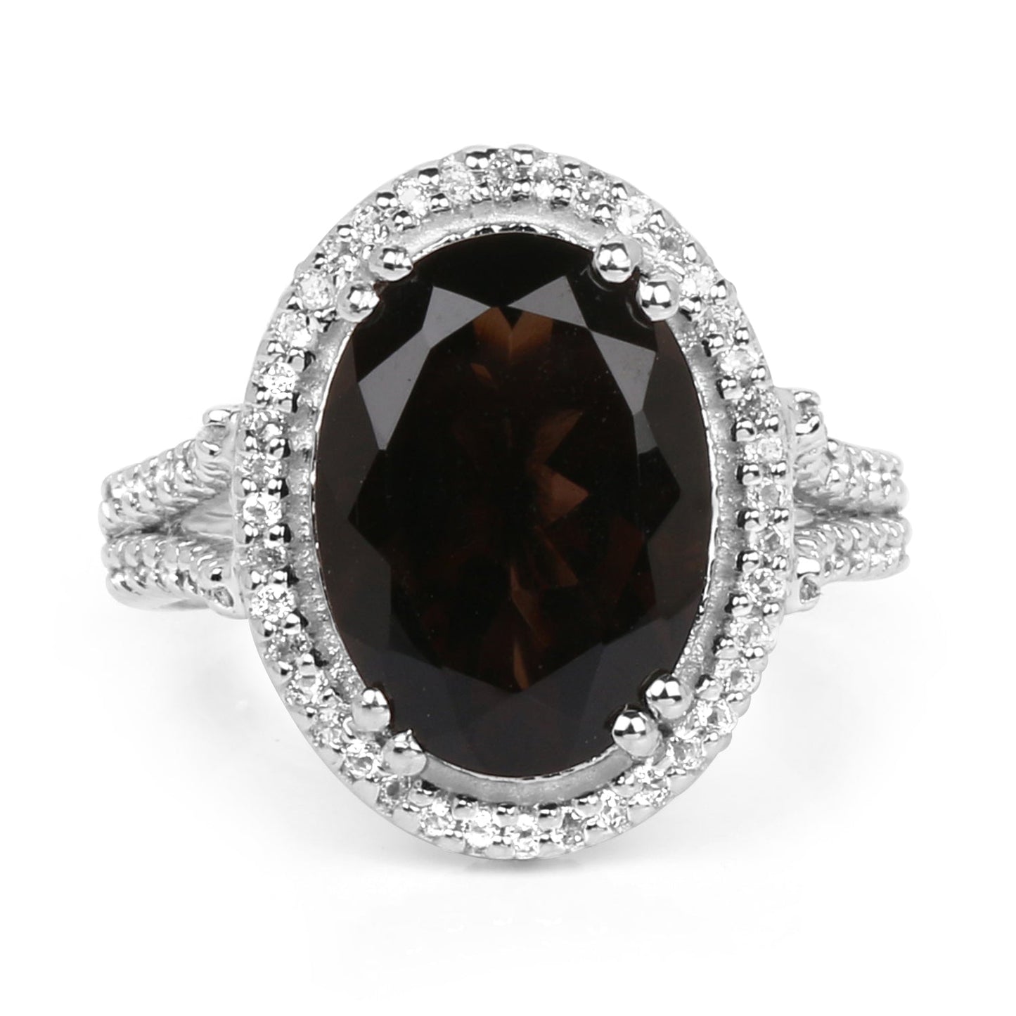 5.80 Carat Smoky Quartz & White Topaz Sterling Silver Ring