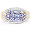 Anillo de Clúster de Tanzanita Baño de Oro Amarillo de 14K en Plata Esterlina