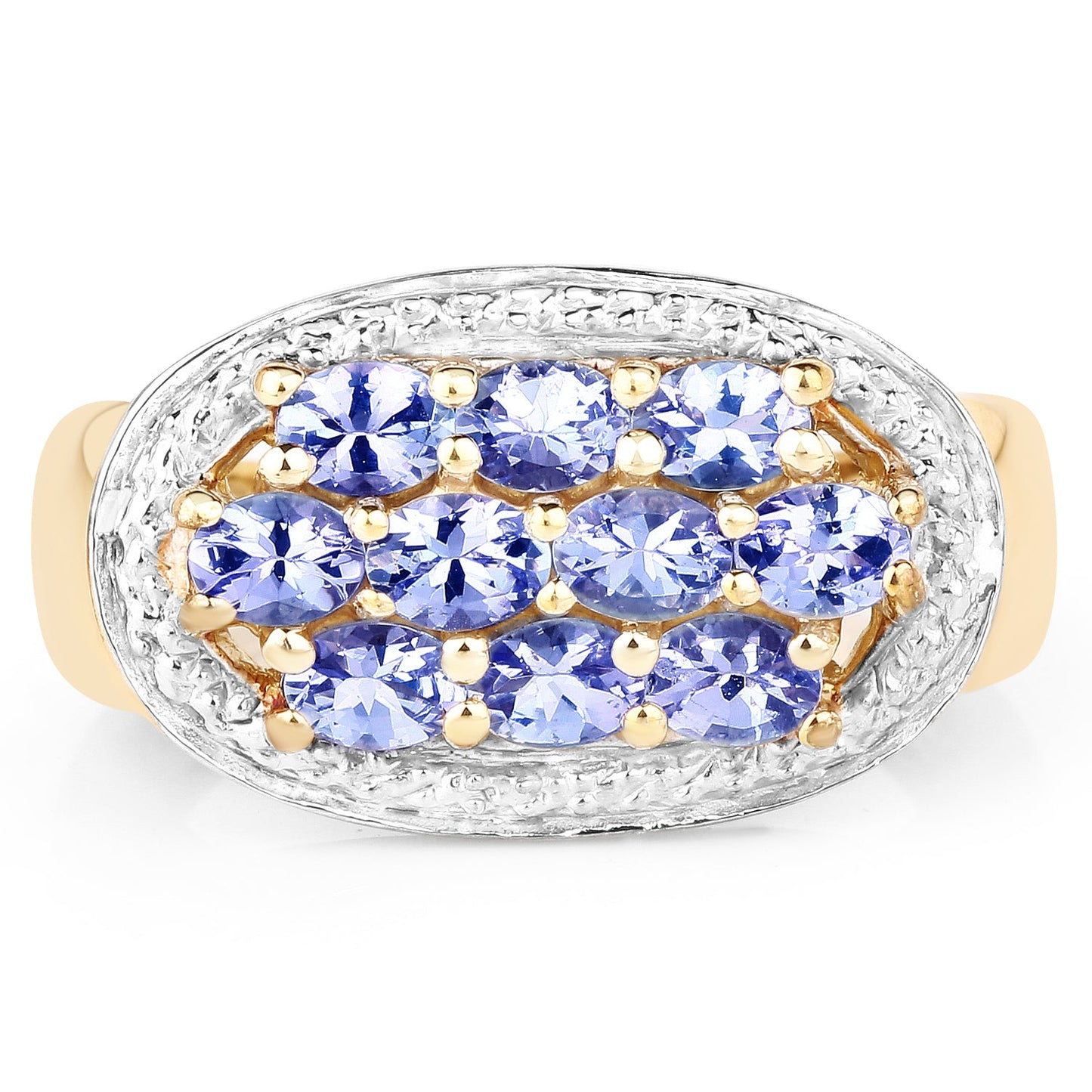 Anillo de Clúster de Tanzanita Baño de Oro Amarillo de 14K en Plata Esterlina