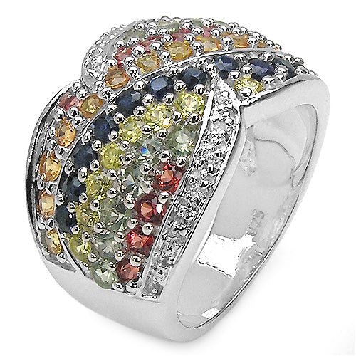Anillo de Clúster de Múltiples Zafiros de 3.07 Quilates en Plata Esterlina