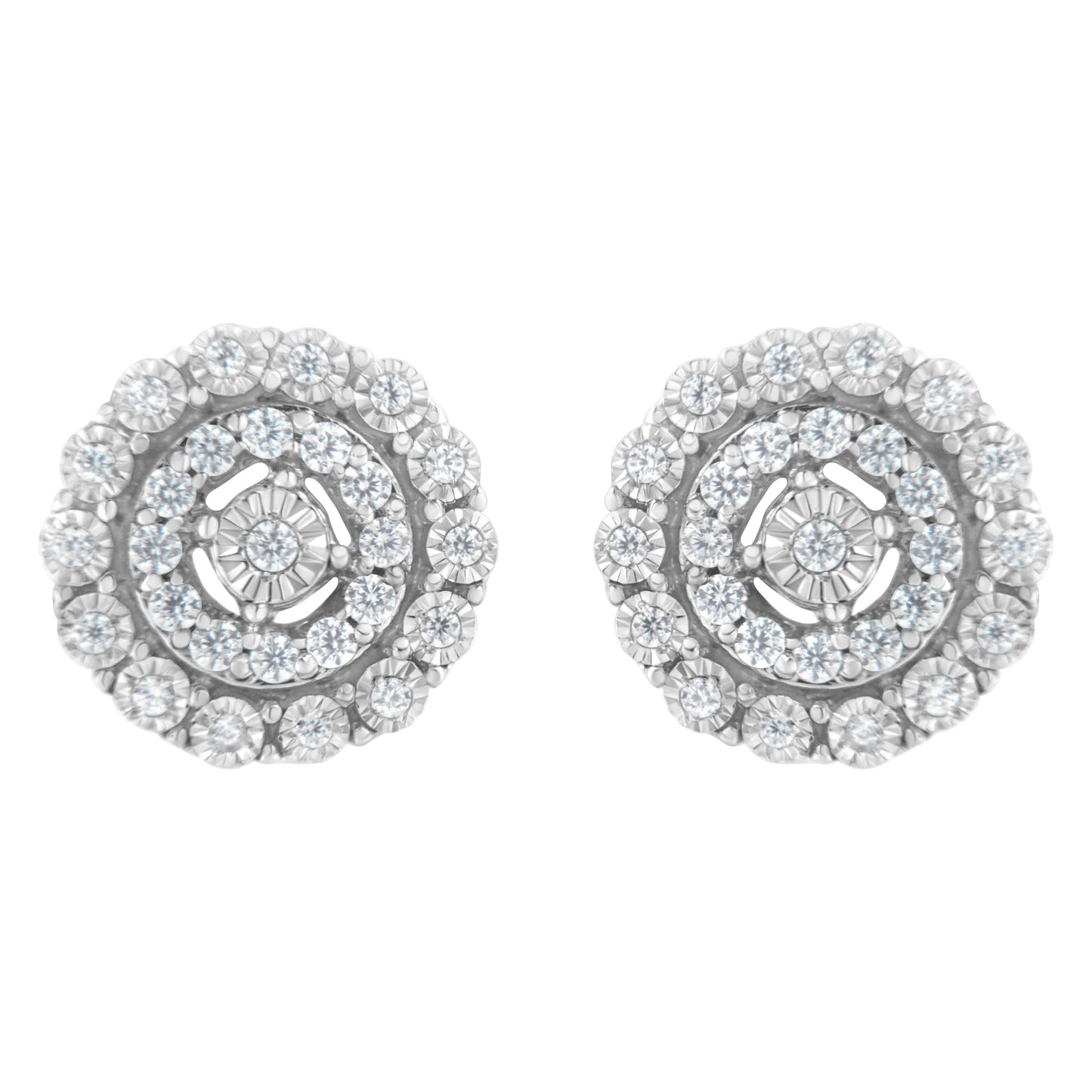 10KT White Gold Double Halo Round-Cut Diamond Stud Earrings