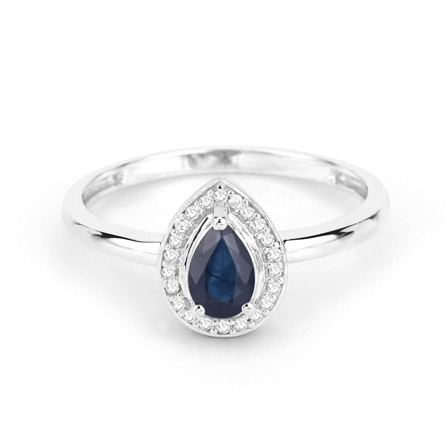 Anillo de Compromiso de Zafiro Azul y Diamante de 0.48 Quilates en Oro Blanco de 14K