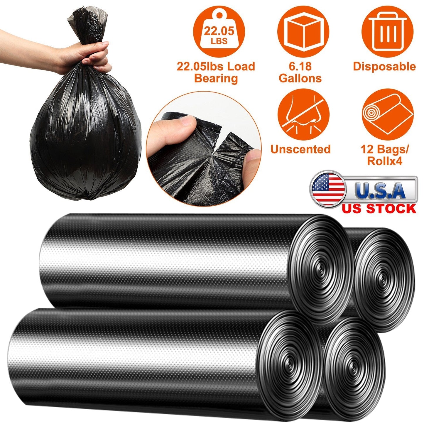 GBruno 4 Rolls Black Garbage Bags