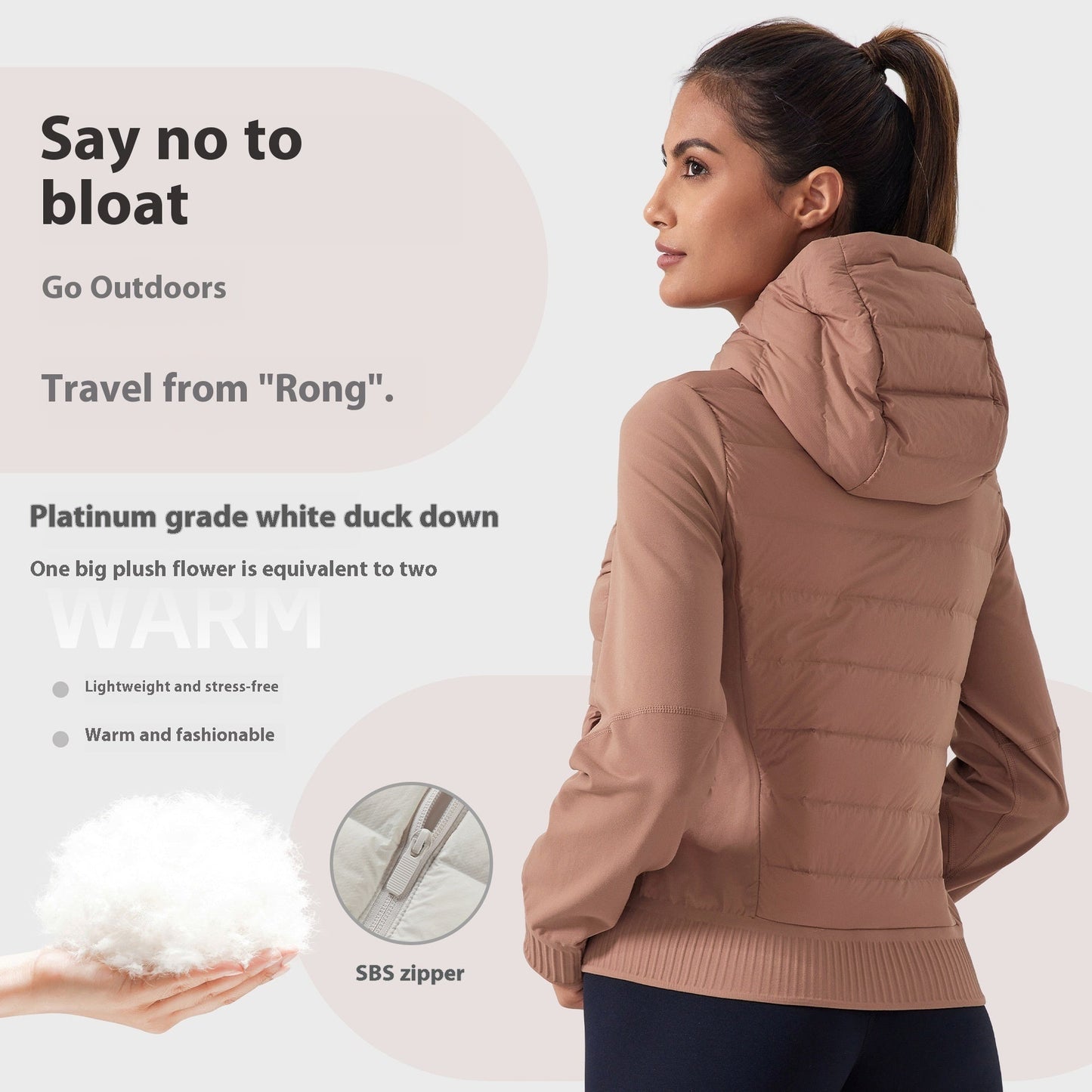 Chaqueta de plumas delgada con capucha para mujer - Impermeable y a prueba de viento