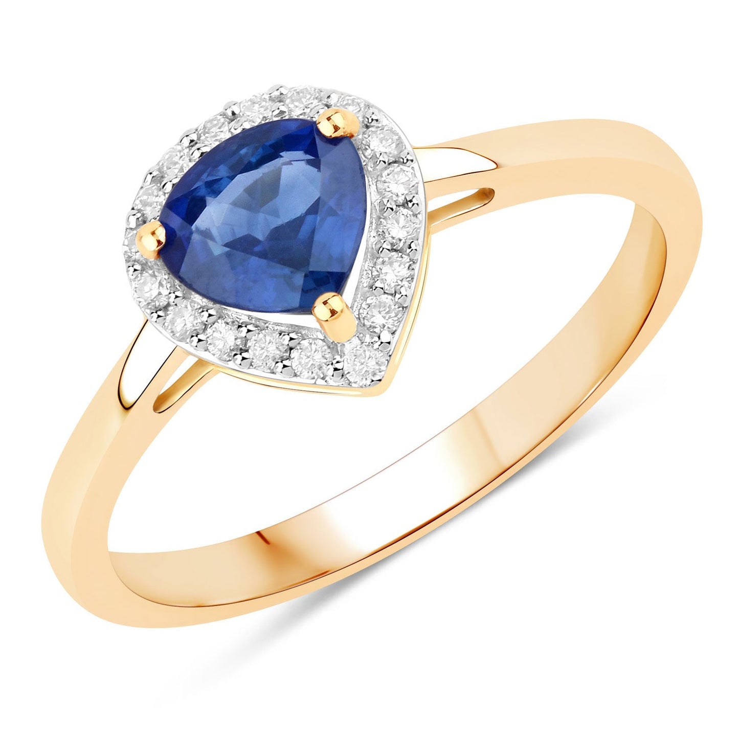 Bague de fiançailles en saphir bleu et diamant de 0,73 carat en or jaune 14K
