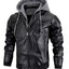 Men's Faux Leather Jacket Motorcycle Jacket Waterproof Windproof PU Moto Vintage Bomber Hoodie With Removable Hood - Korvel