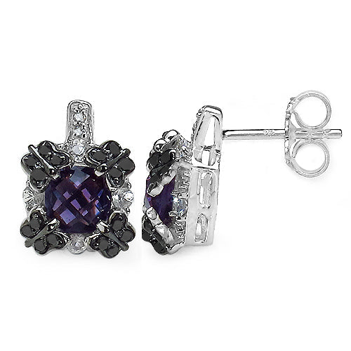 Boucles d'oreilles en améthyste véritable de 2,67 carats et saphirs blancs