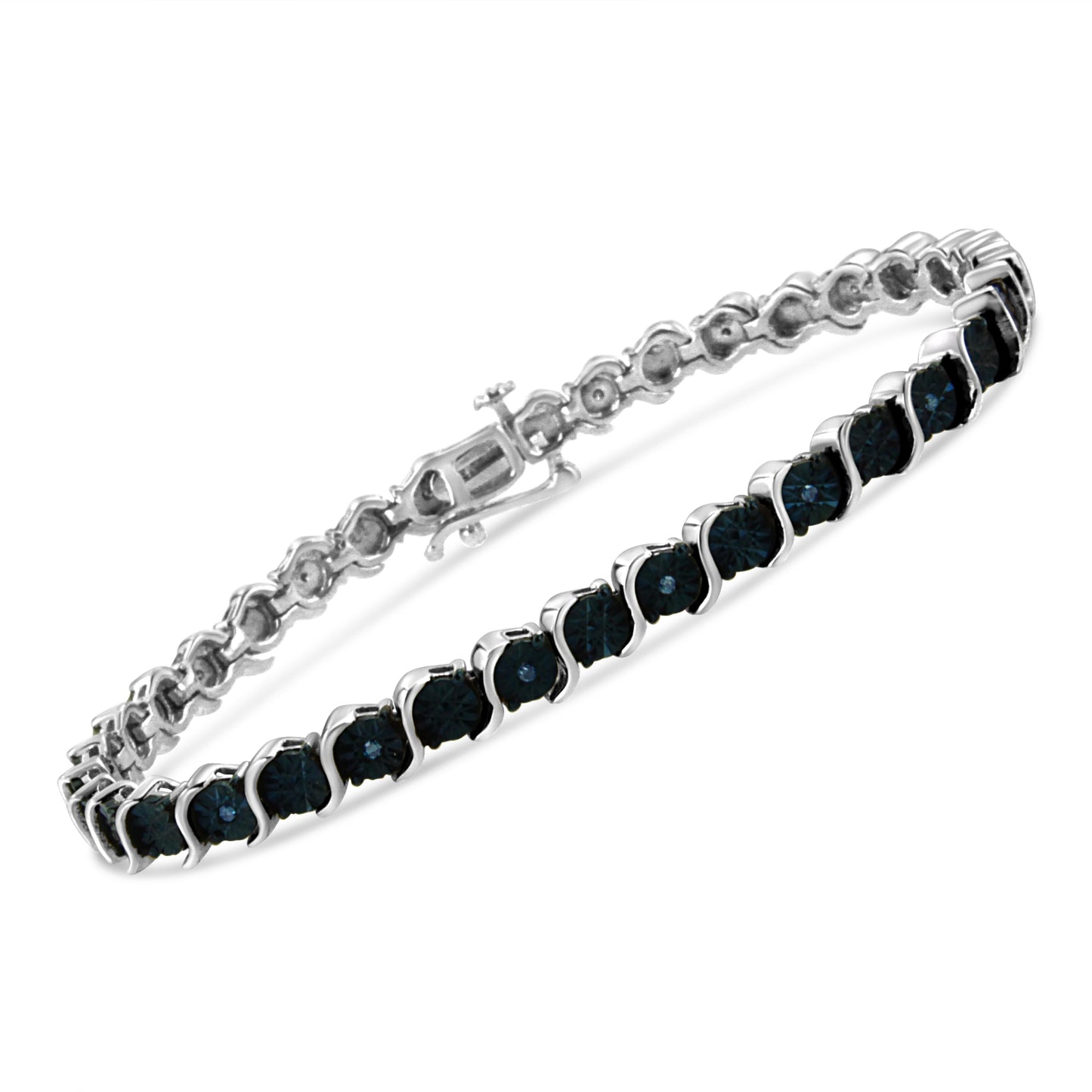 Pulsera de Tenis S-Link de Diamante Azul de Plata Esterlina .925 - 7.25"